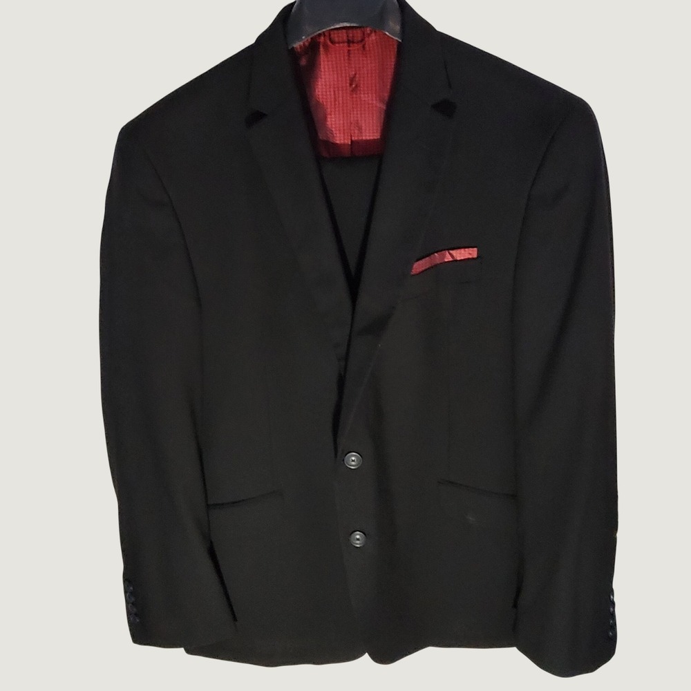 Billy‎ London Suit Mens 46R 36x30 Black Red Lining Two Piece Formal Wedding